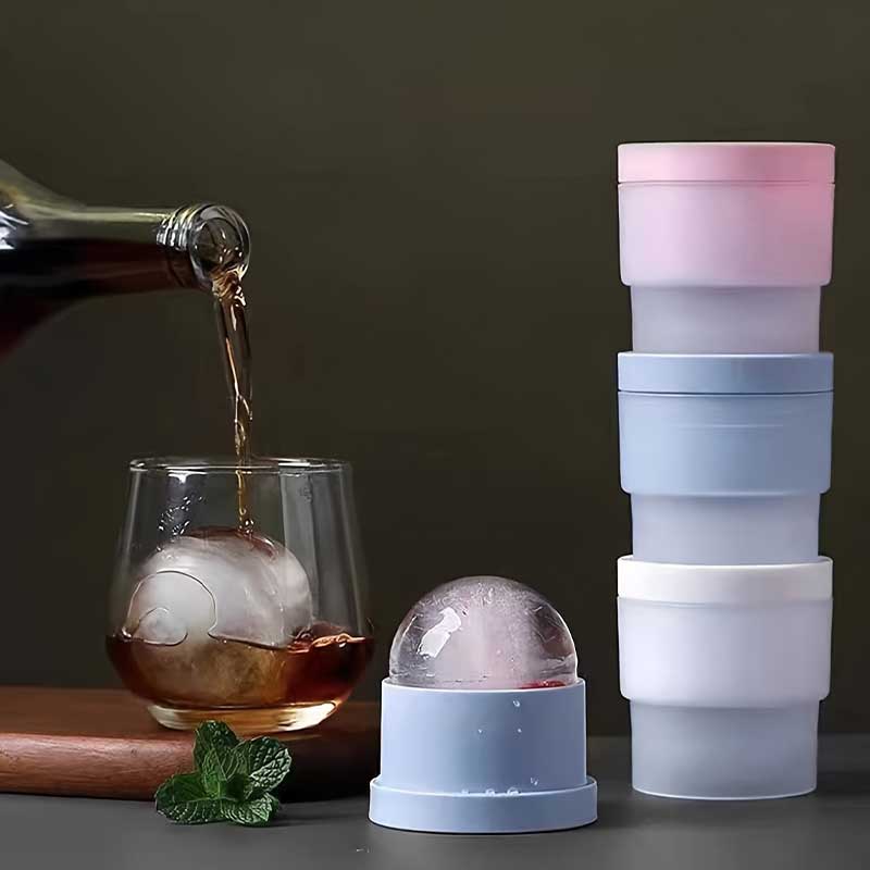 Wine Beer Refrigerator - 3個入りアイスボールメーカー、ウイスキー、カクテル、ジュースドリンク、バーボンウイスキー、オールドファッションドカクテルに適した丸型アイスキューブ型、透明なアイスキューブ型シリコン製冷凍型（白、青、ピンク）