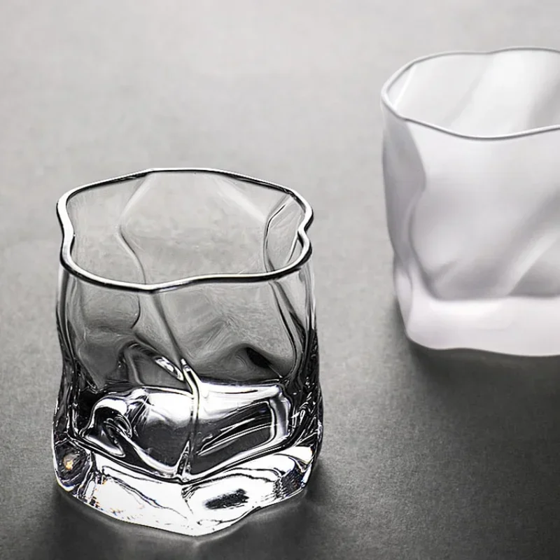 Wine Beer Glass Set - クリエイティブな不規則な形のクリスタルウイスキーグラスセット、アイスパターン折り紙付き - ビールワインドリンクウェア