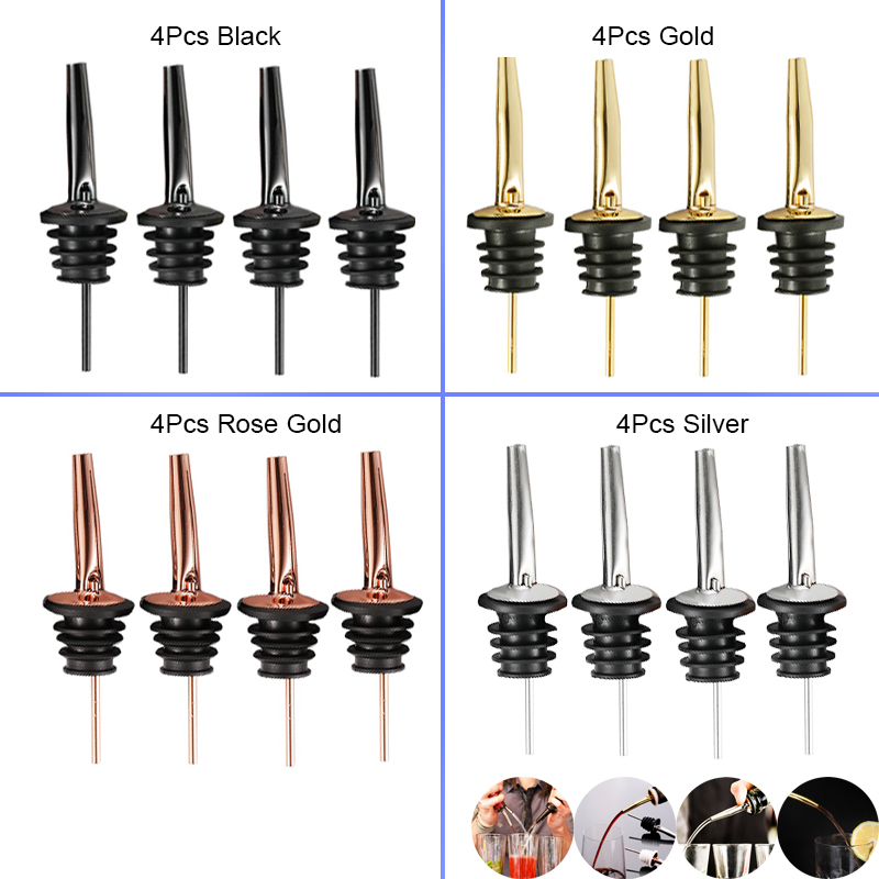Wine Aerator Pour - ブラック/ローズゴールド/シルバー酒注ぎ口4個、アルコール用ステンレススチール酒ボトル注ぎ口、バーアクセサリー注ぎ口