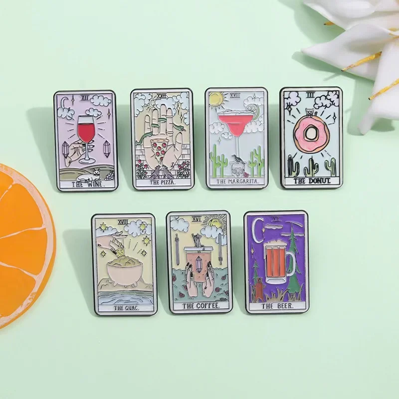 タロットエナメルピン,ラペルバッジ,ワイン,コーヒー,ピザ, - Wine Beer Hat のレビューと価格