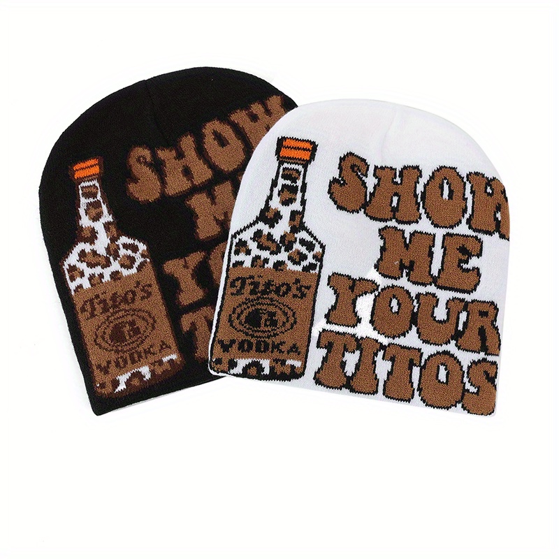 男性ワインボトルヒョウグラフィックビーニーブロックビールフェ - Wine Beer Hat のレビューと価格