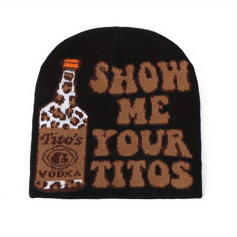 男性ワインボトルヒョウグラフィックビーニーブロックビールフェ - Wine Beer Hat のレビューと価格