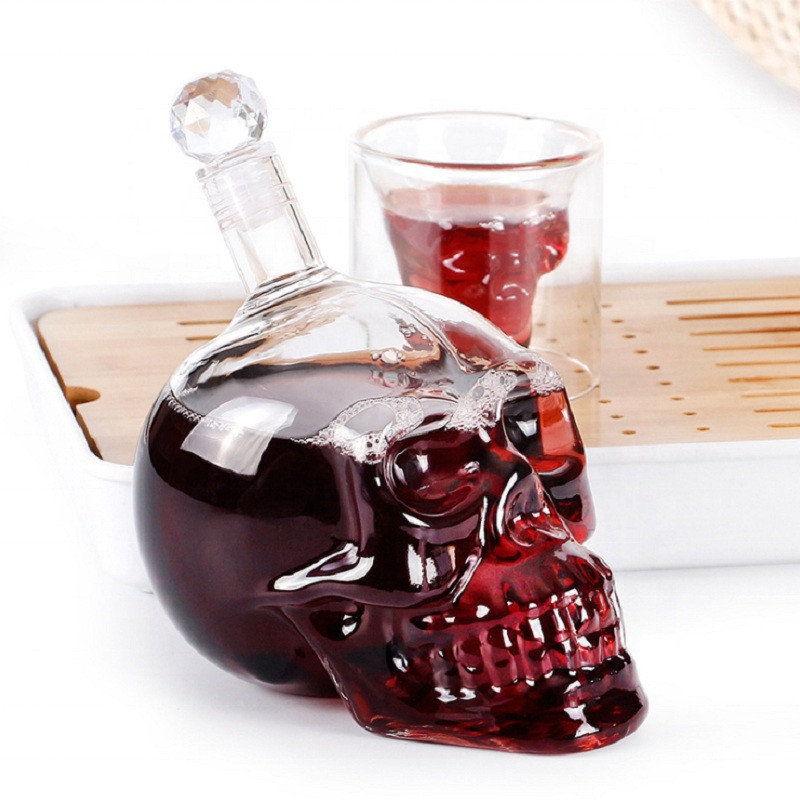 クリエイティブスカルヘッドデカンタクリスタルボトルウォッカワ - Wine Beer Glass Set のレビューと価格